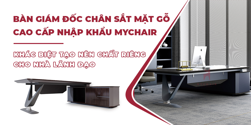 Bàn giám đốc chân sắt mặt gỗ