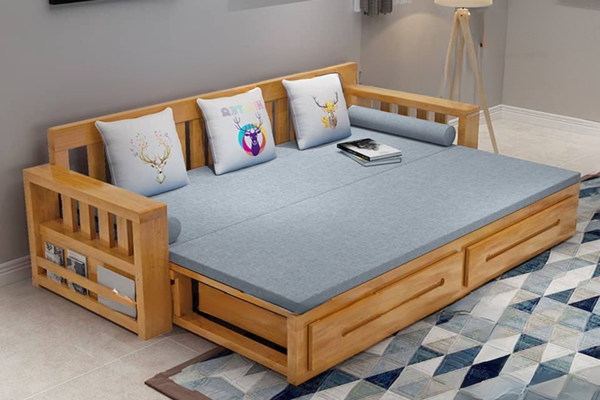 Ghế sofa giường khung gỗ 2 in 1 đa năng