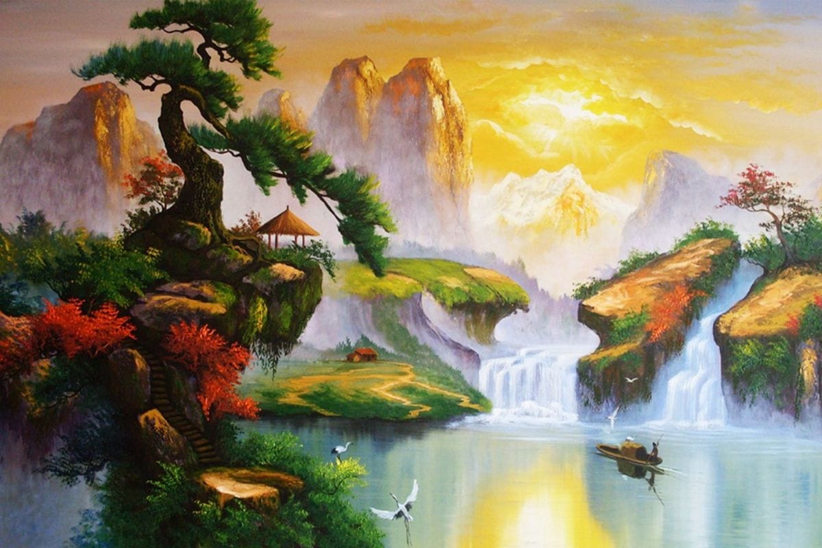 Tranh phong thủy cho người mệnh Mộc Nhật xuất thiên sơn