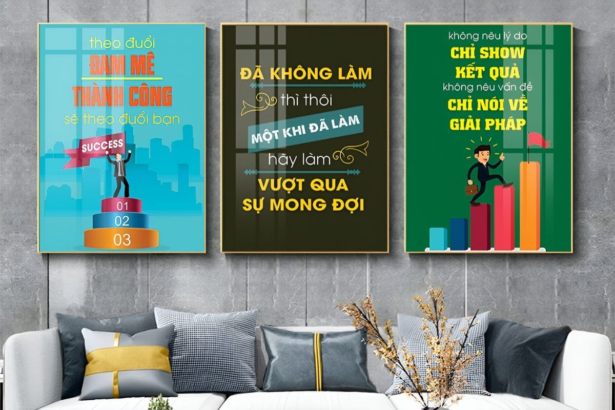 Tranh slogan treo văn phòng tráng gương
