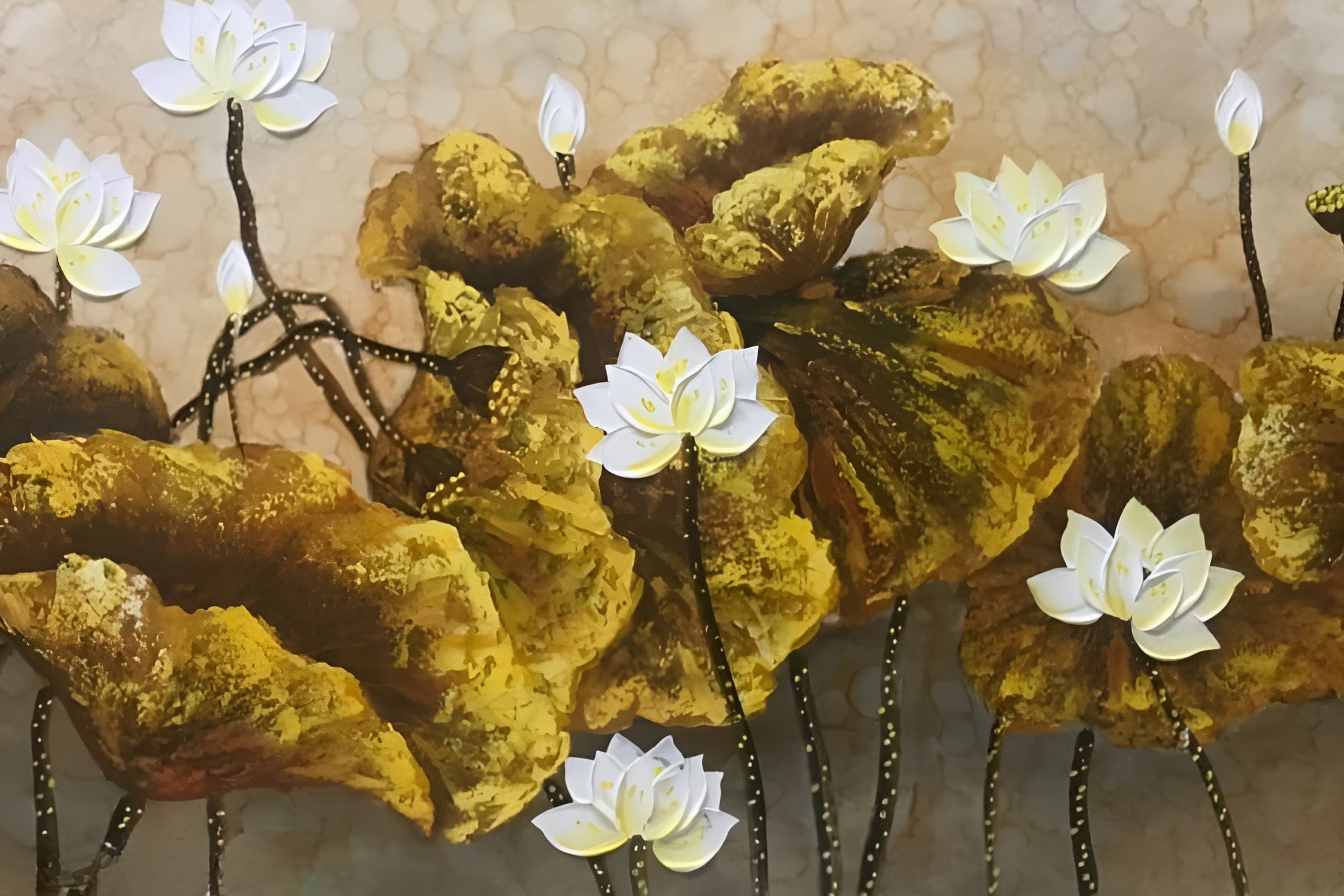 Tranh sơn dầu hoa sen treo văn phòng