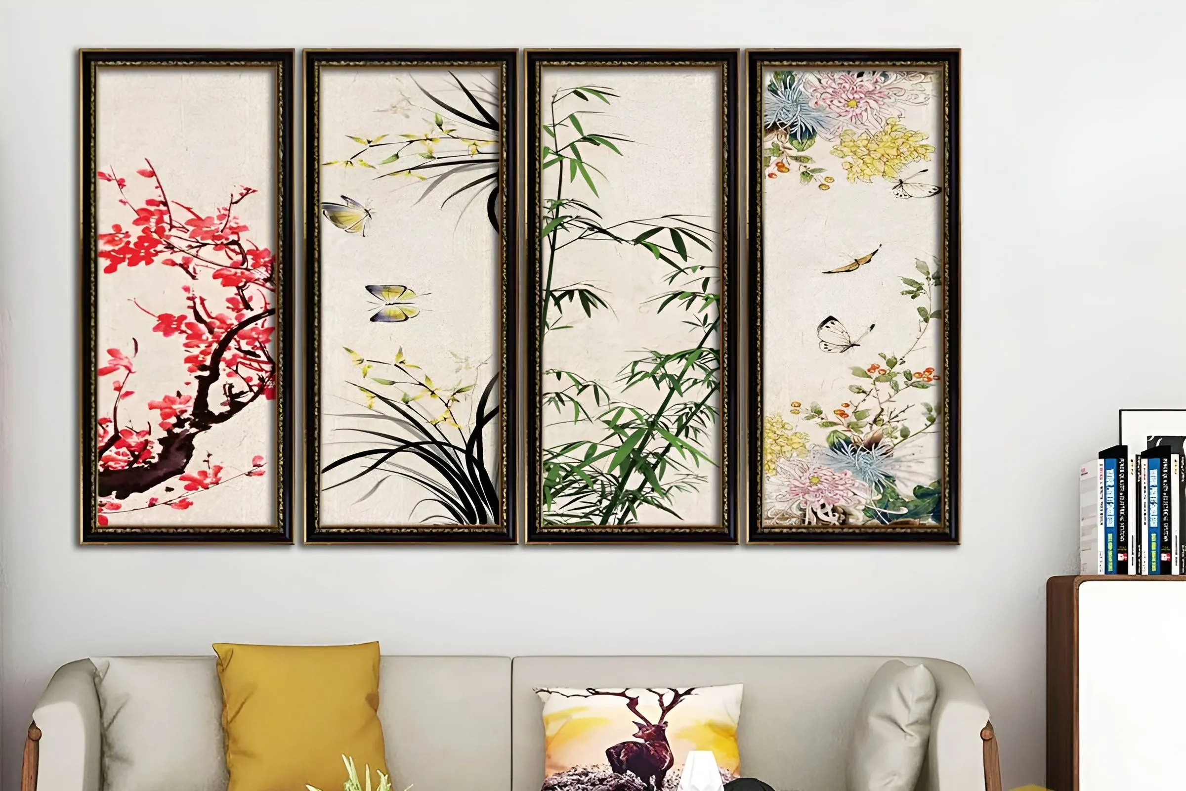 Tranh tứ quý treo văn phòng