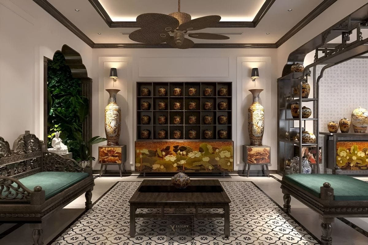 Chất liệu trong phong cách thiết kế nội thất phòng giám đốc Indochine
