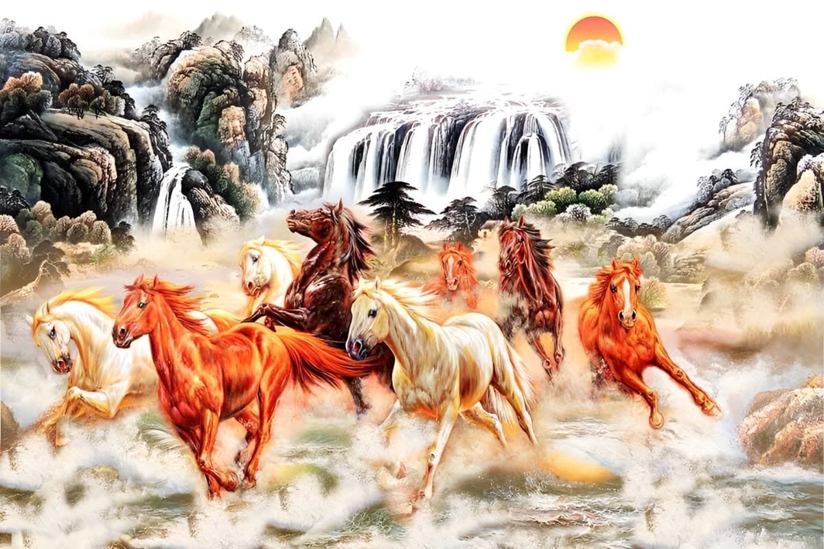 Tranh bát mã treo phòng giám đốc mệnh Hỏa