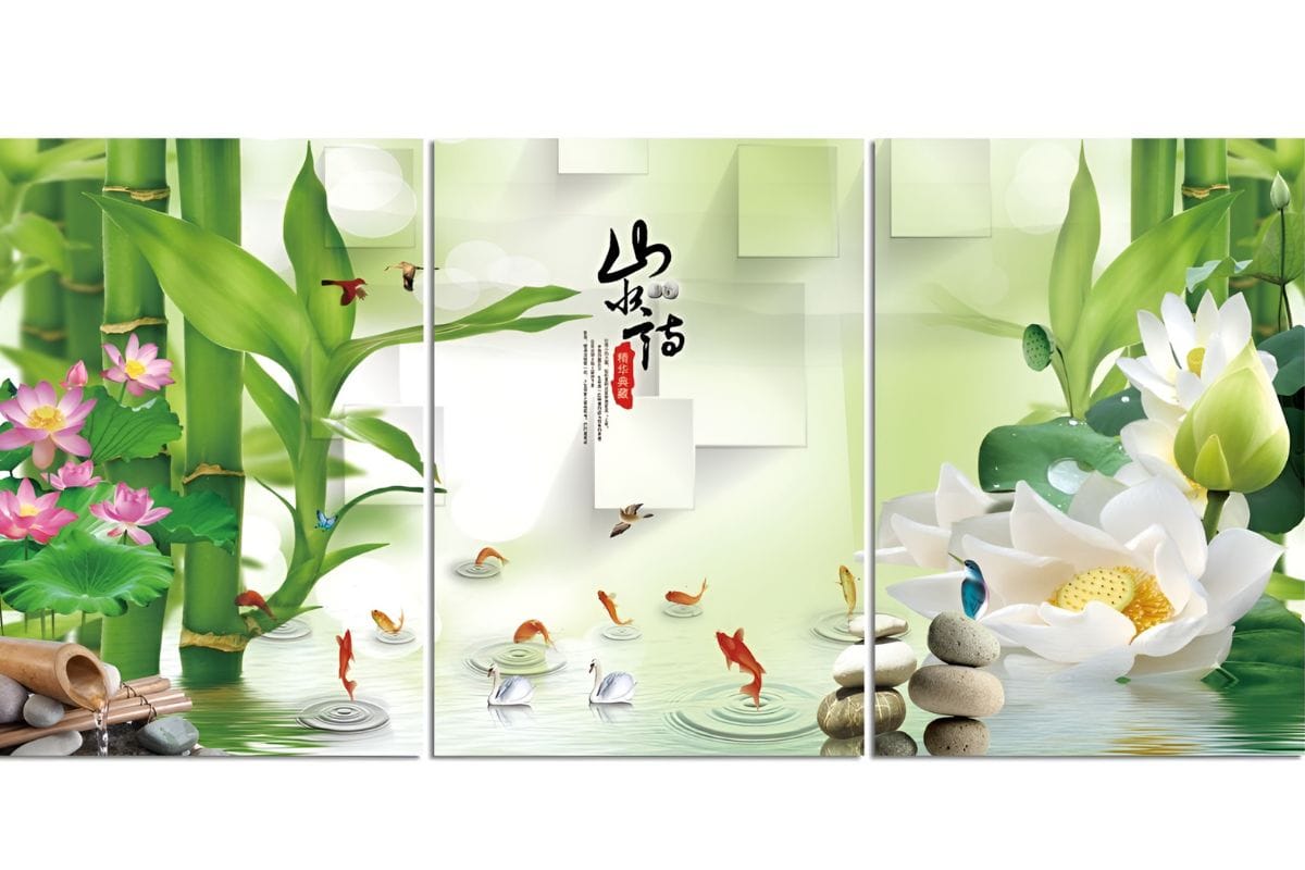 Tranh cá chép hoa sen treo phòng giám đốc mệnh Thủy