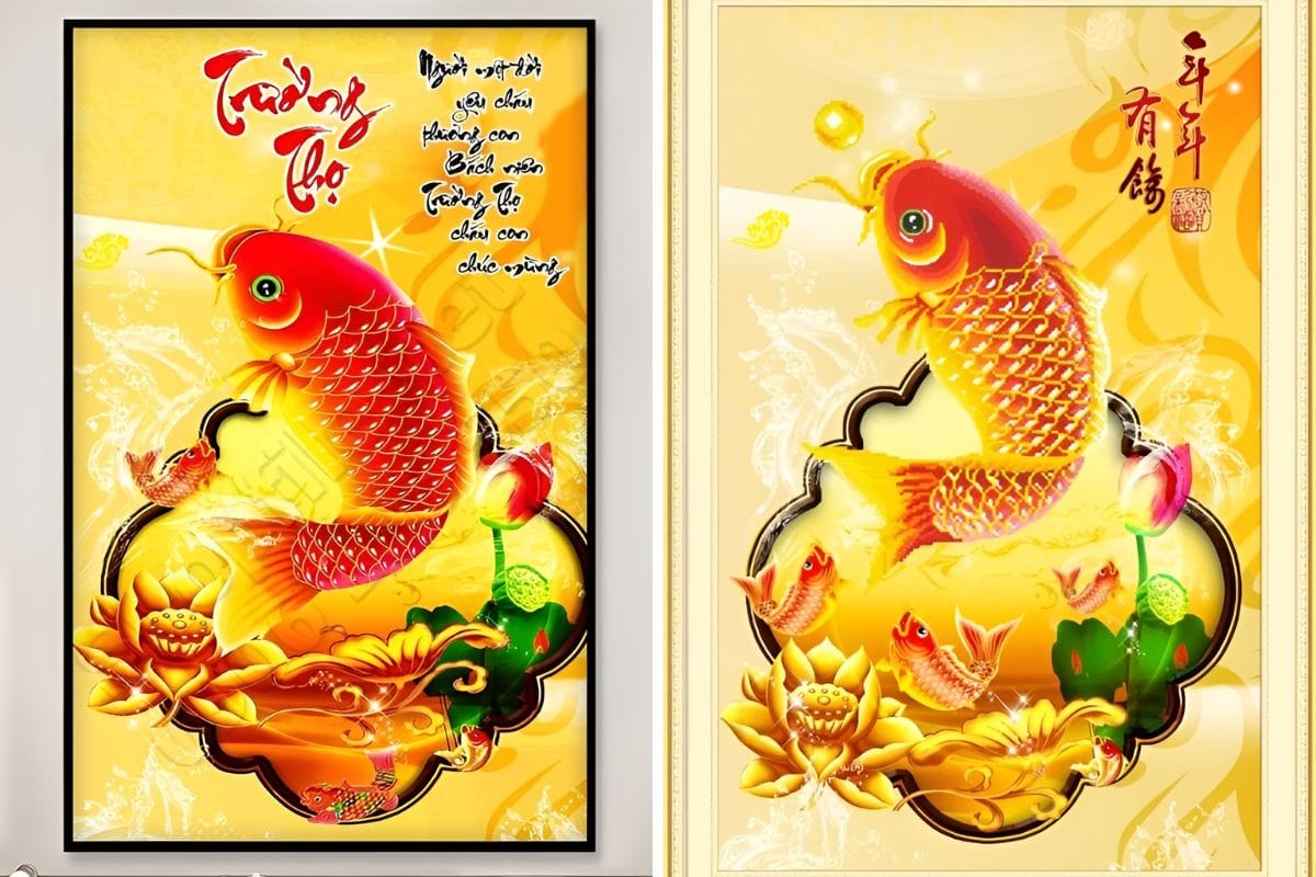 Tranh cá chép phong thủy treo phòng giám đốc mệnh Thổ