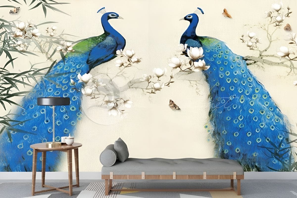 Tranh chim công treo phòng giám đốc mệnh Kim