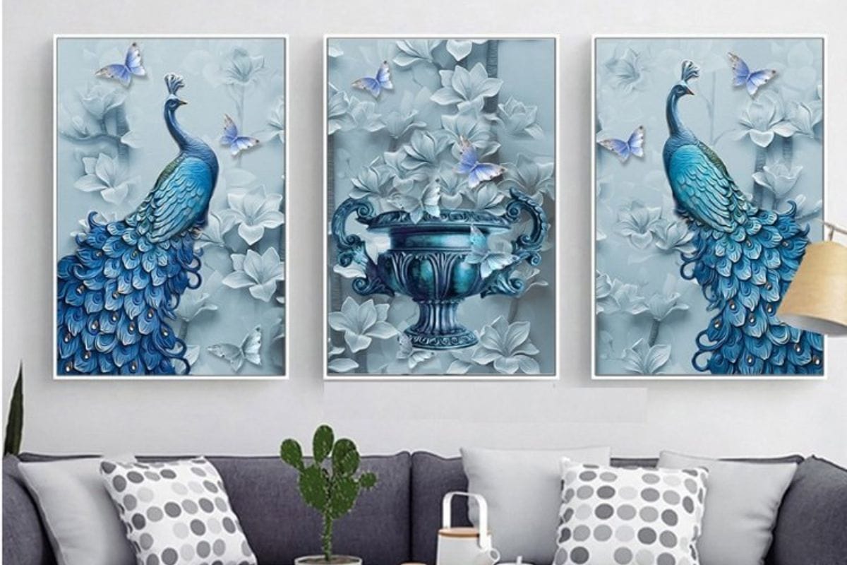 Tranh Chim công treo phòng giám đốc mệnh Thủy 