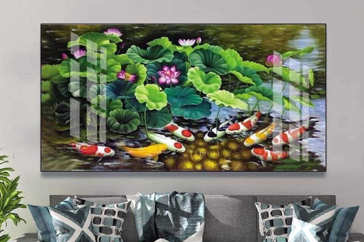 Tranh cửu ngư quần hội - Tranh treo phòng giám đốc mệnh Mộc
