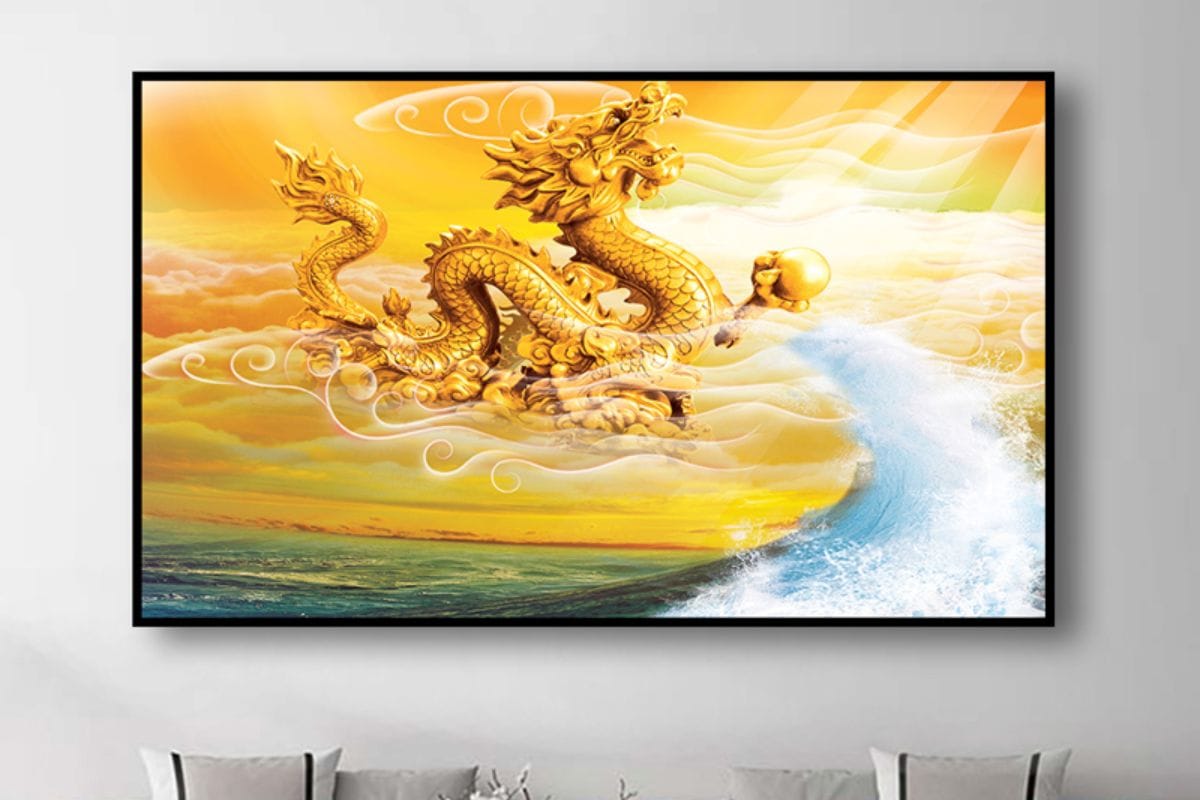 Tranh long hí châu treo phòng giám đốc mệnh Thổ