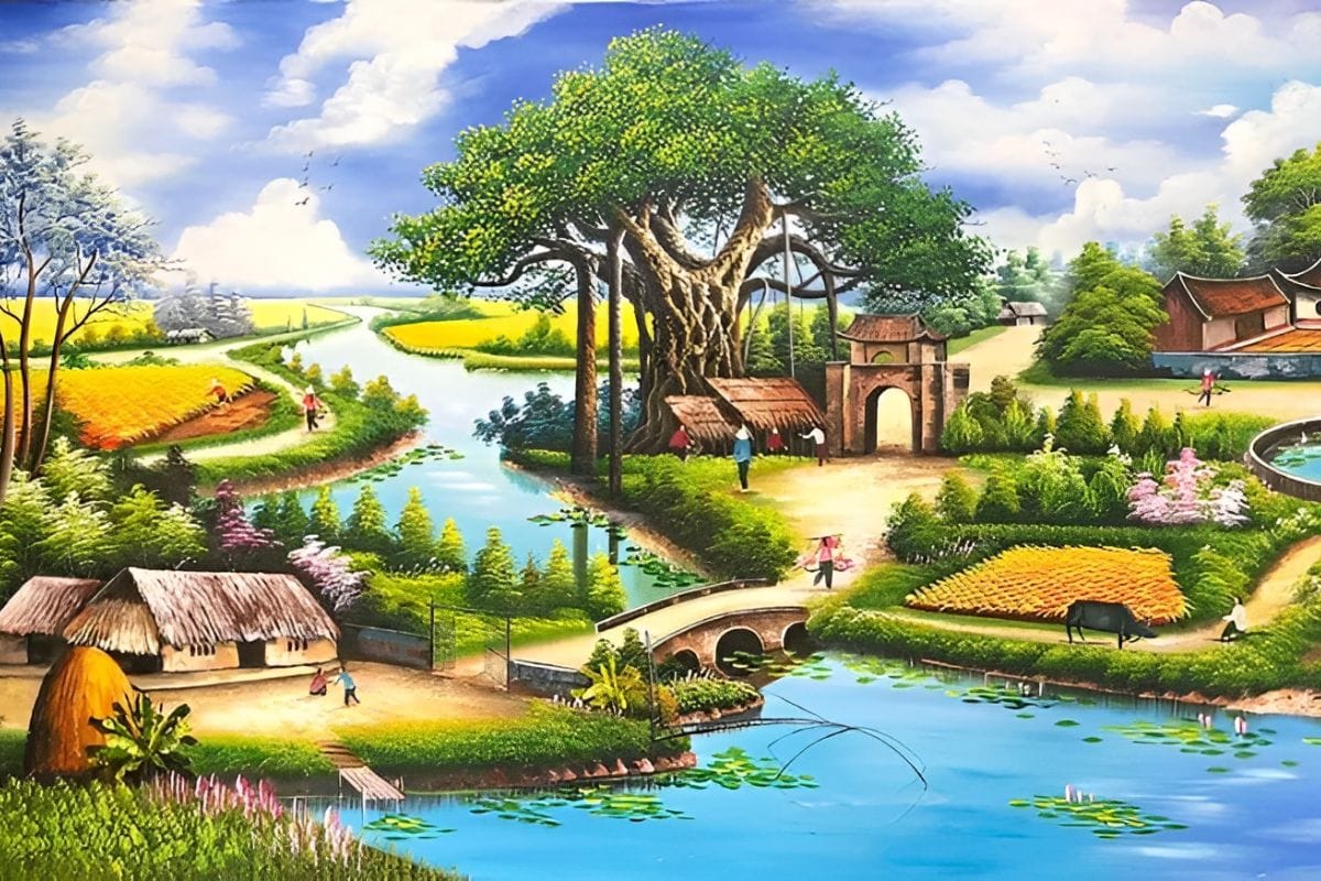 Tranh phong cảnh làng quê treo phòng giám đốc mệnh Thổ