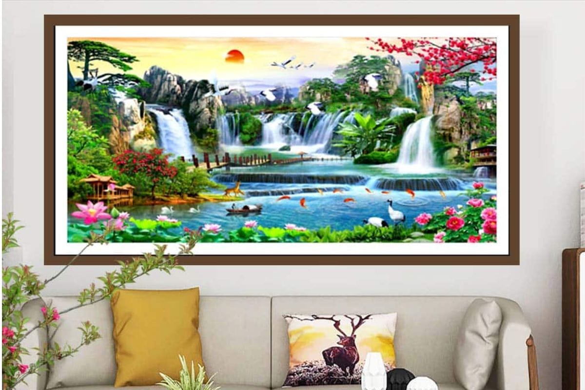 Tranh sơn thủy hữu tình treo phòng giám đốc mệnh Mộc