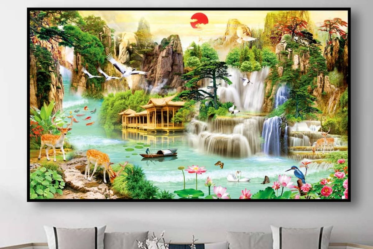 Tranh sơn thủy treo phòng giám đốc mệnh Kim