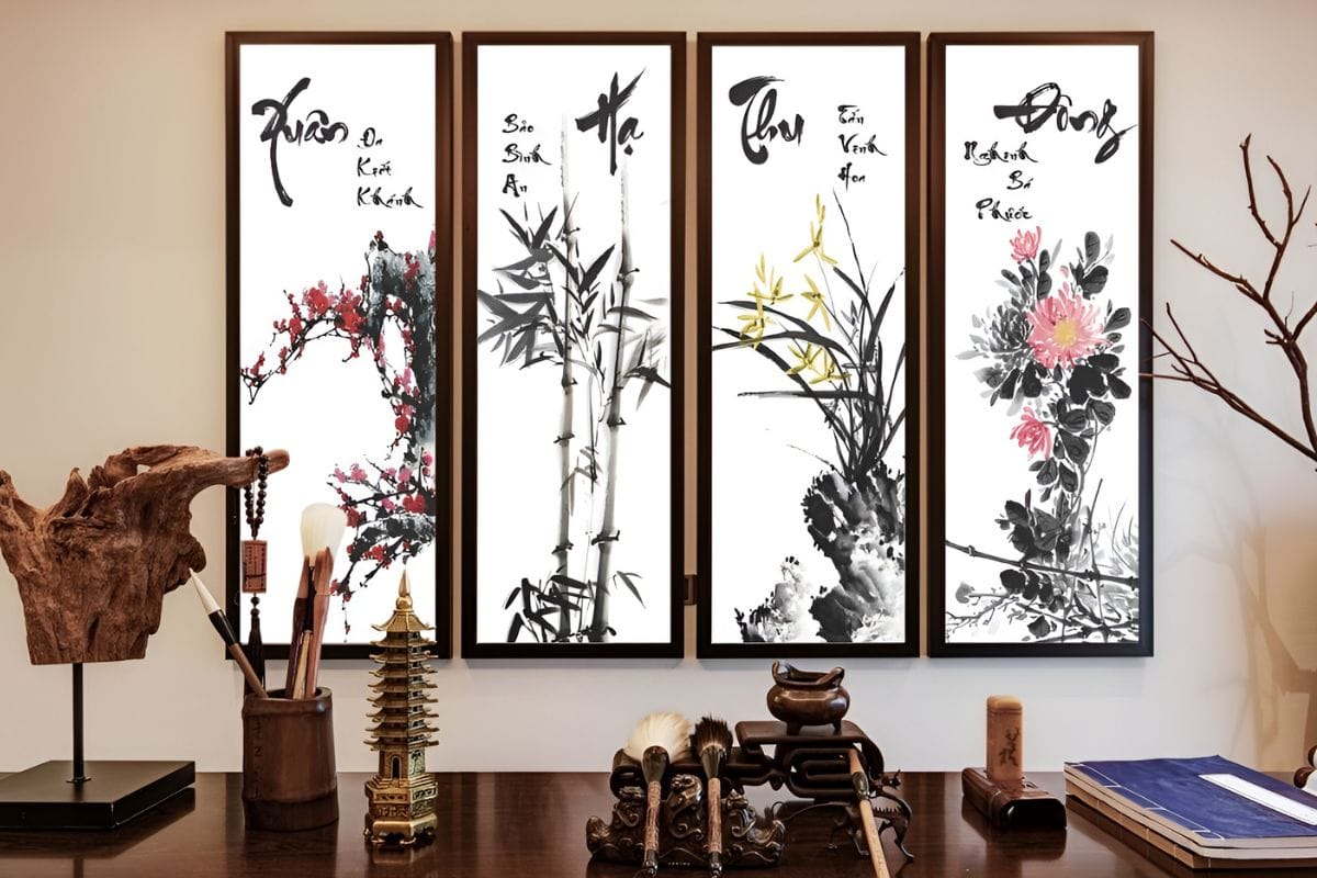 Tranh tứ quý treo phòng giám đốc mệnh Hỏa