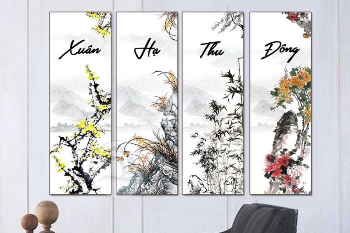 Tranh tứ quý treo phòng giám đốc mệnh Kim