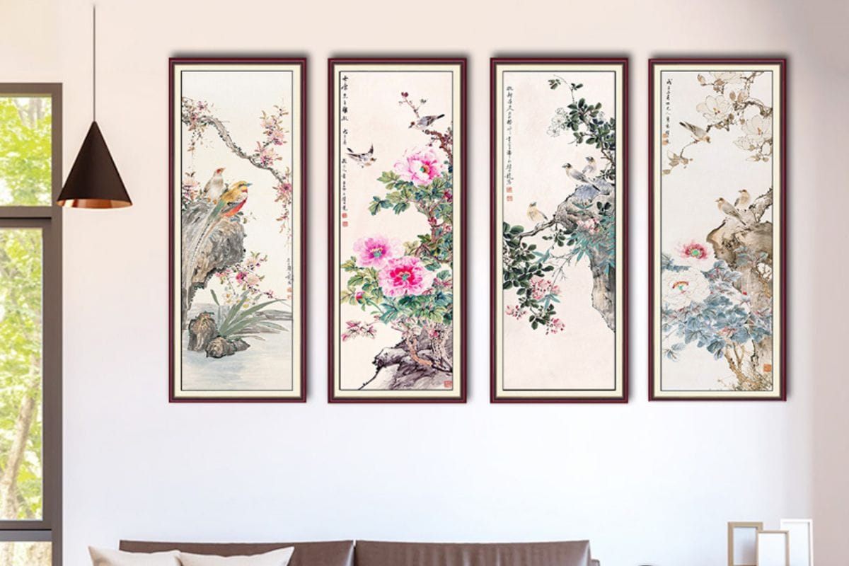 Tranh tứ quý treo phòng giám đốc mệnh Mộc