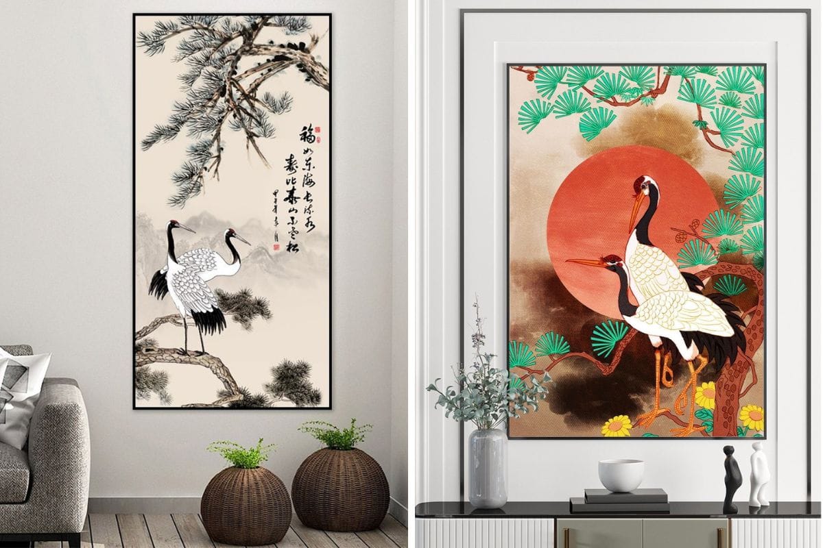Tranh treo phòng giám đốc mệnh Thủy Tùng hạc
