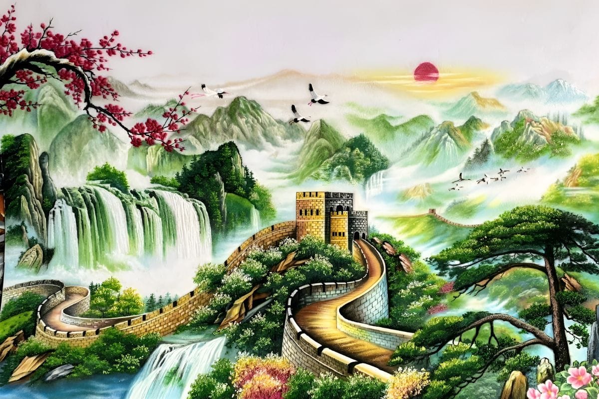 Tranh vạn lý trường thành Tranh hoa mẫu đơn treo phòng giám đốc mệnh Thổ