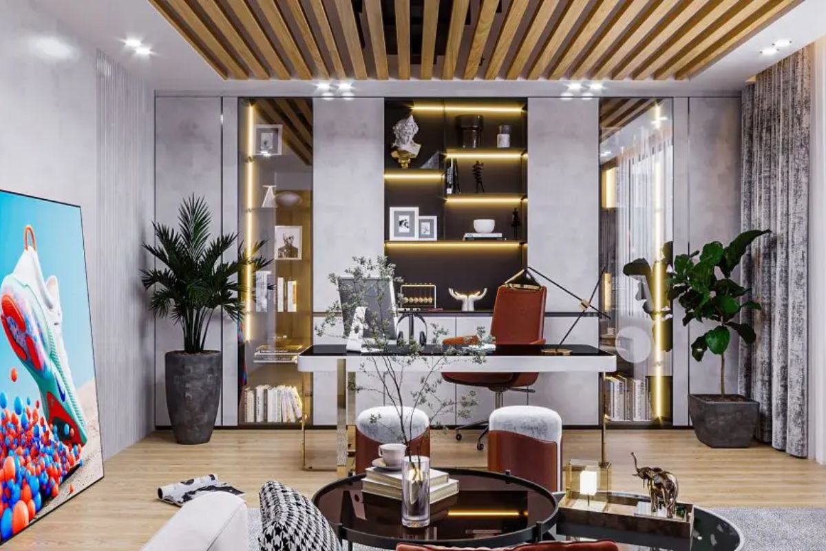 Thiết kế phòng giám đốc tuổi Nhâm Tý tone trắng tinh tế