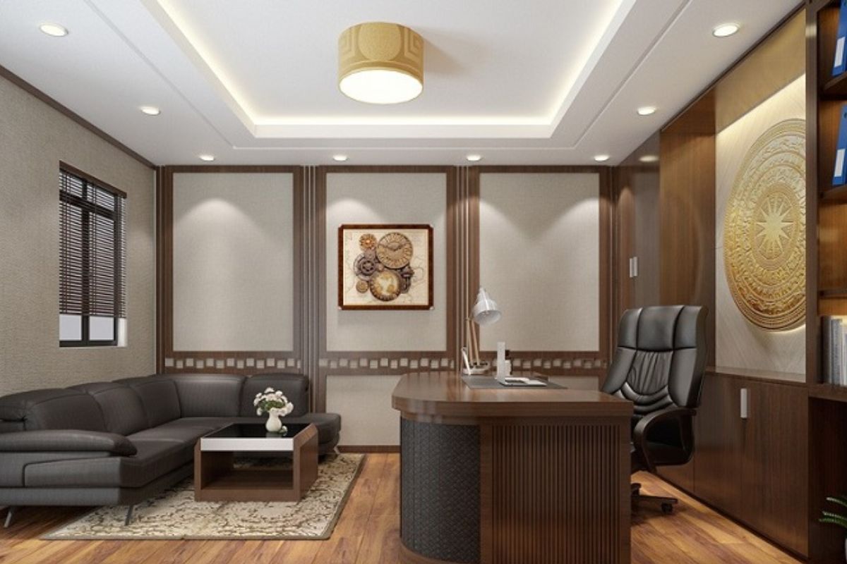 Thiết kế phòng giám đốc tuổi Tý tone nâu sang trọng