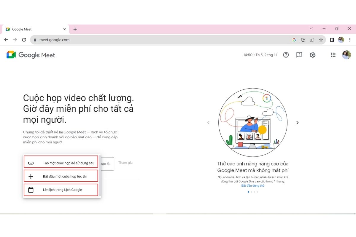 Tạo cuộc họp trên Google Meet