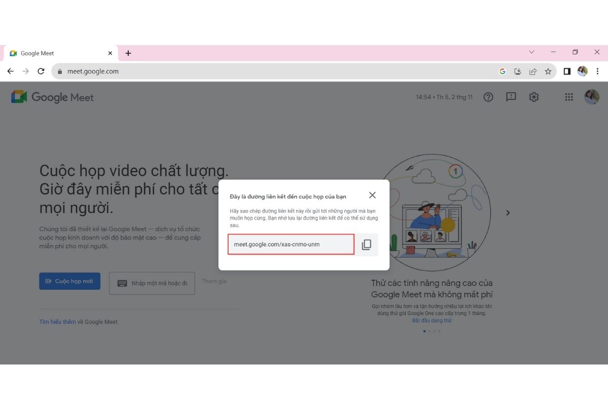 Tạo 1 cuộc họp sử dụng sau để lấy link