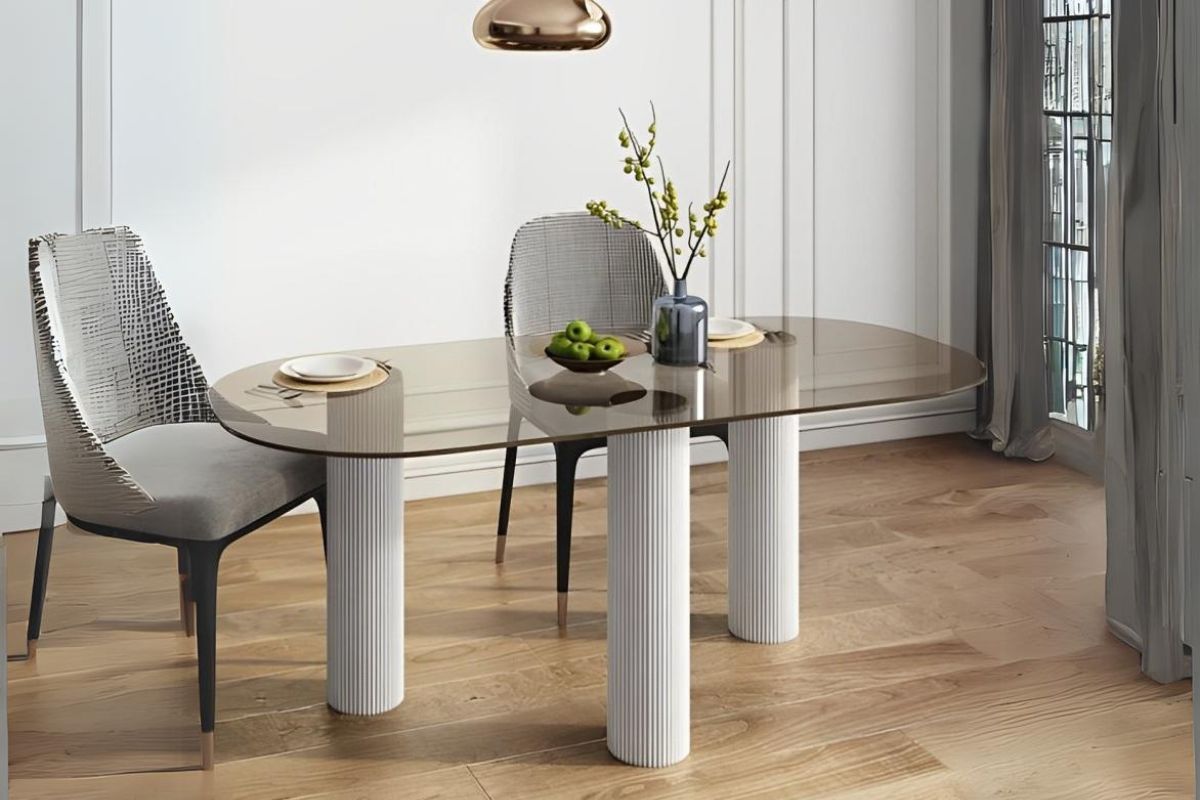 Bàn họp bầu dục kính