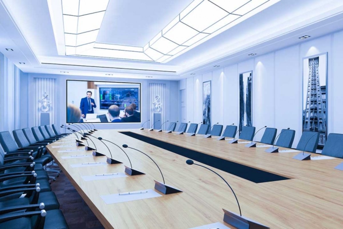 Thiết kế phòng họp trực tuyến kích thước lớn 15 người tham gia