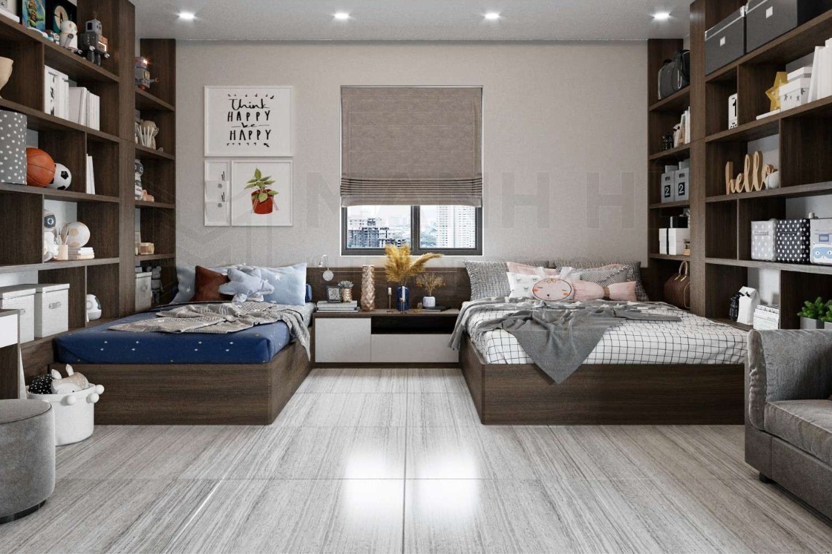 Giường đôi kết hợp bàn làm việc