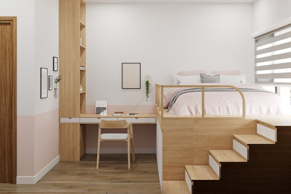 Giường hộp kết hợp bàn làm việc thông minh