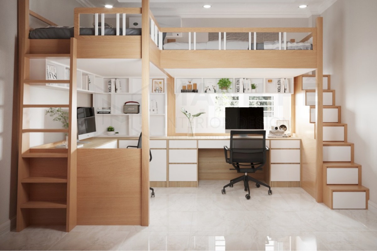 Giường đôi kết hợp bàn làm việc