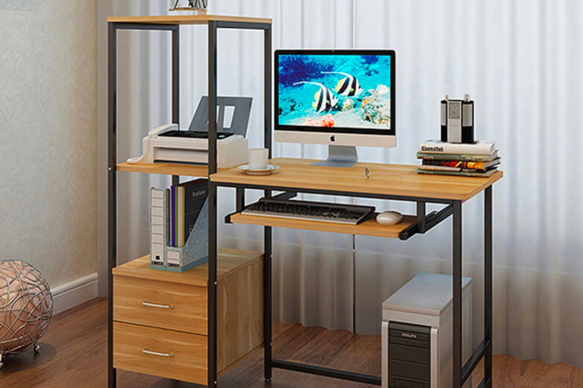 Bàn chân sắt có kệ sách