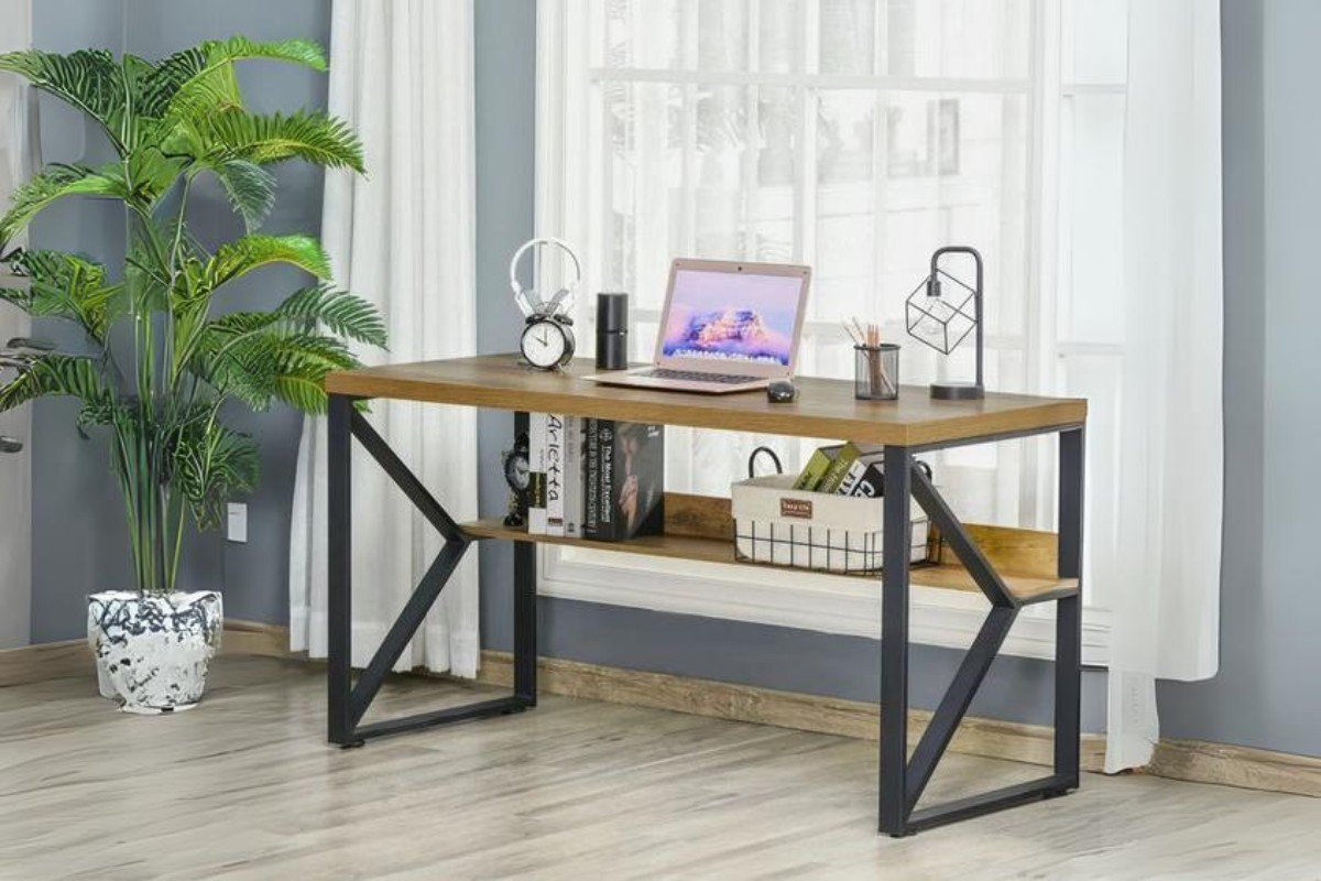 Bàn làm việc chữ K chân sắt mặt gỗ