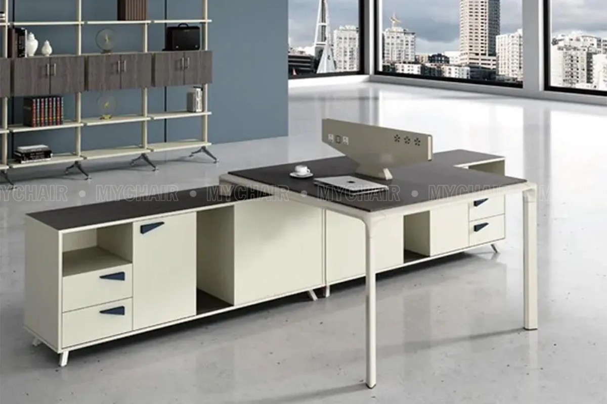 Bàn làm việc chân sắt có hộc tủ ML55