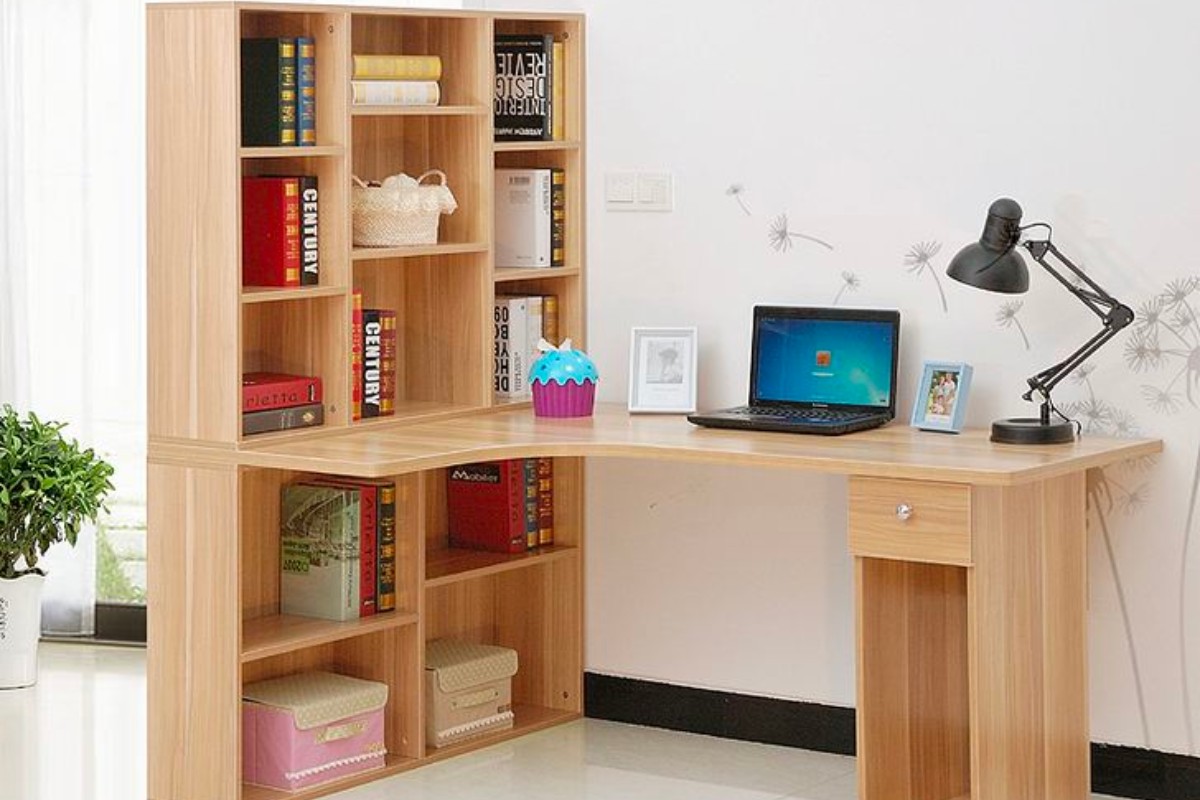 Bàn làm việc gỗ có kệ sách