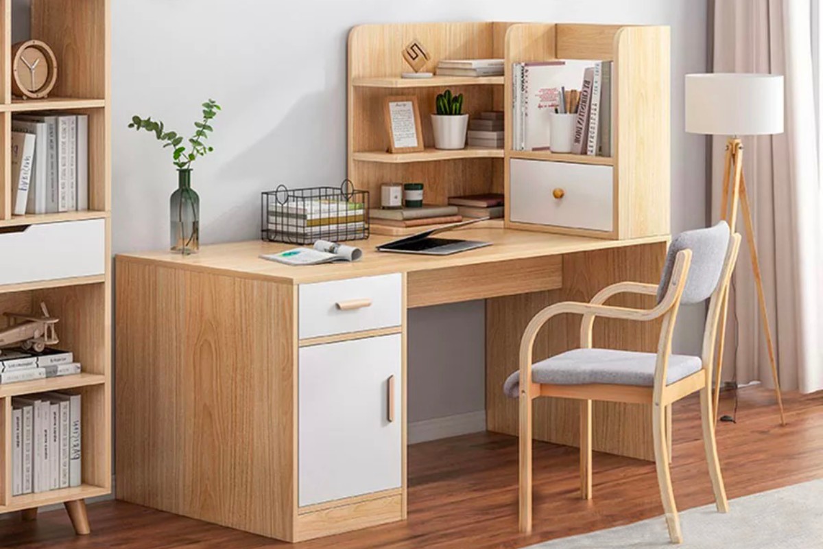 Bàn làm việc gỗ có kệ sách