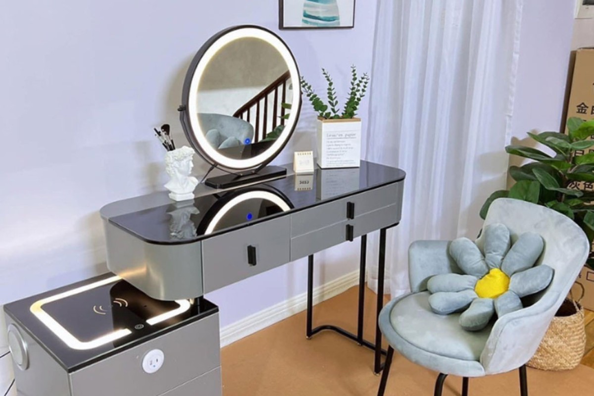 Bàn làm việc mặt kính kết hợp bàn trang điểm