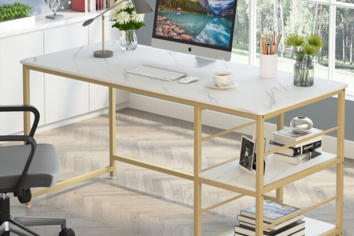 Bàn làm việc mặt đá chân sắt cho văn phòng