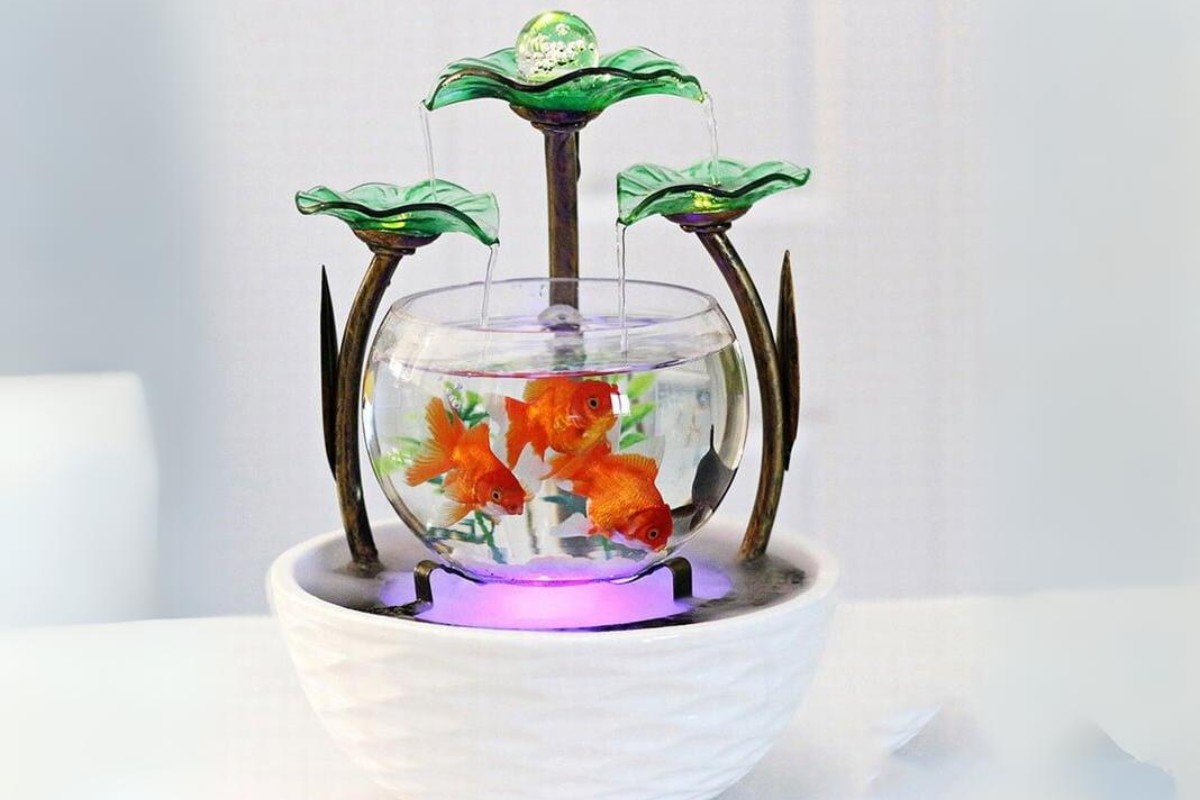 Bể cá mini có thác nước dể bàn làm việc