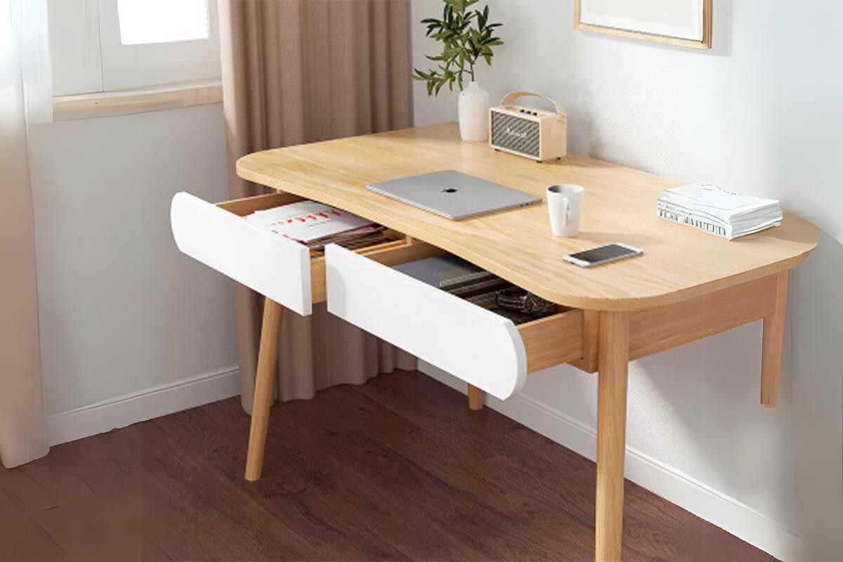 Bàn làm việc gỗ nhỏ gọn với 2 ngăn kéo