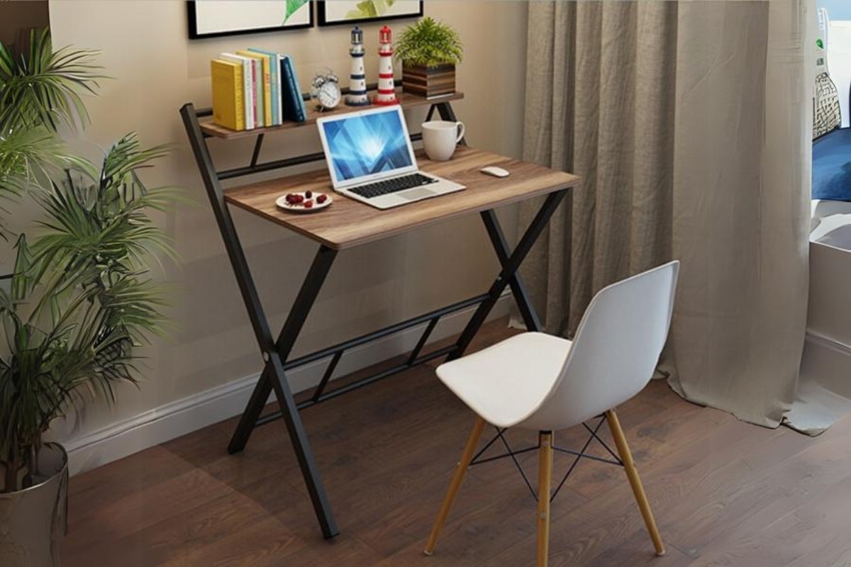 Bàn làm việc tại nhà chân sắt mặt gỗ