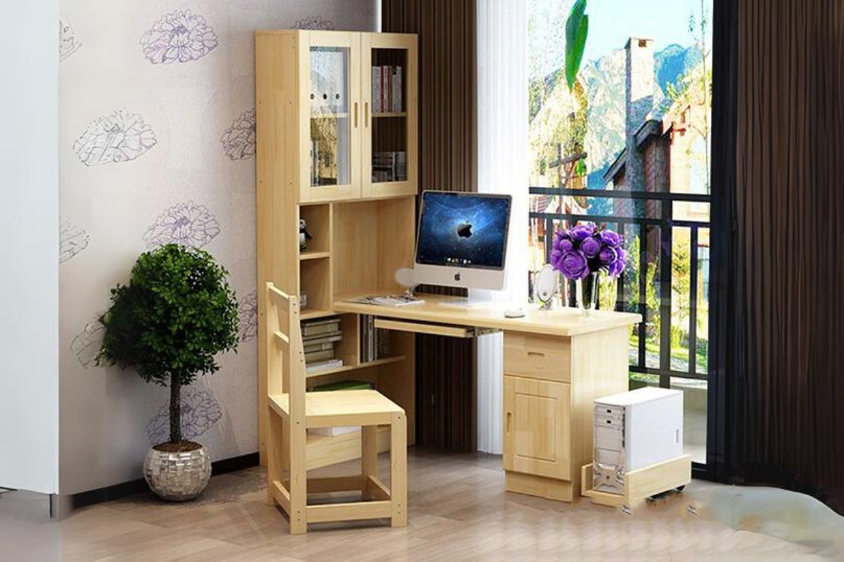 Bàn làm việc tại nhà tích hợp kệ sách