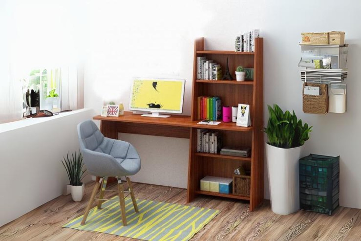 Bàn làm việc tại nhà có giá sách