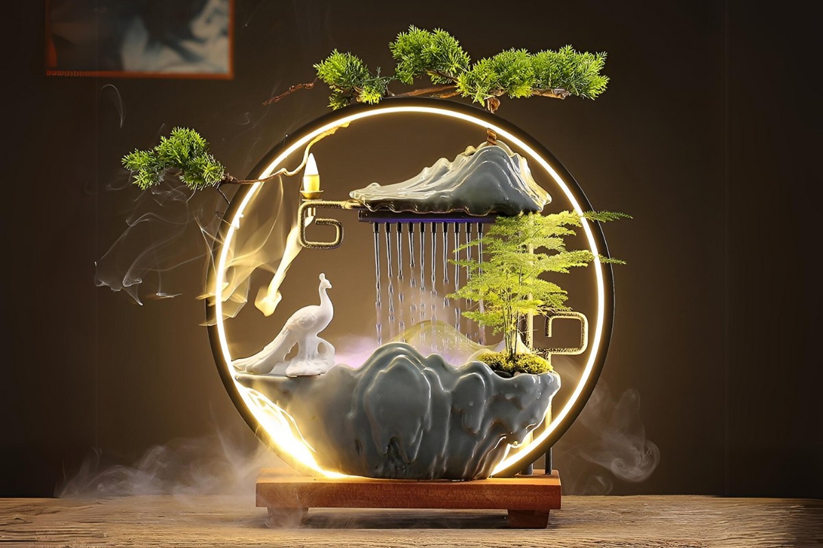Tiểu cảnh thác nước phong thủy để bàn