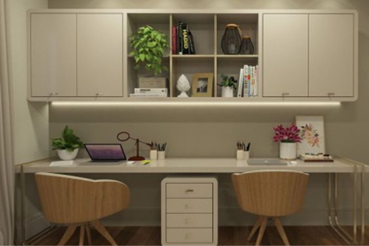 Bàn làm việc chữ I có kệ đôi