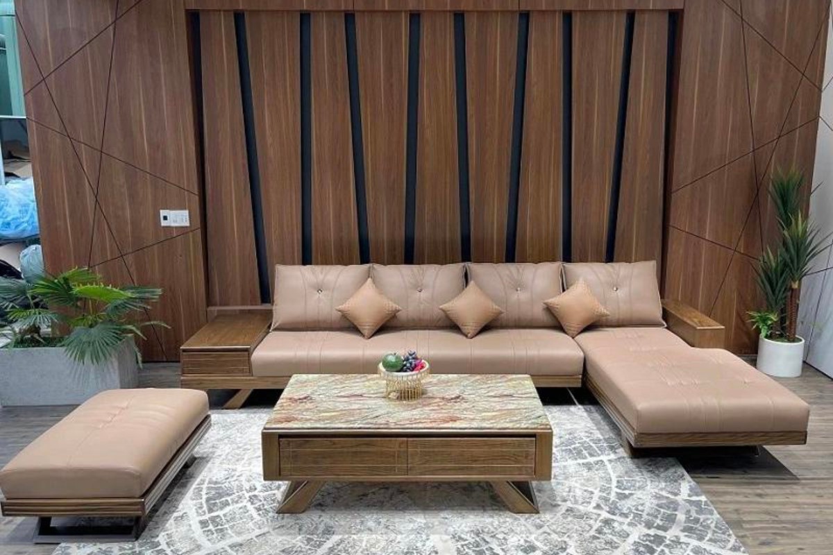 Sofa cafe gỗ cổ điển, sang trọng