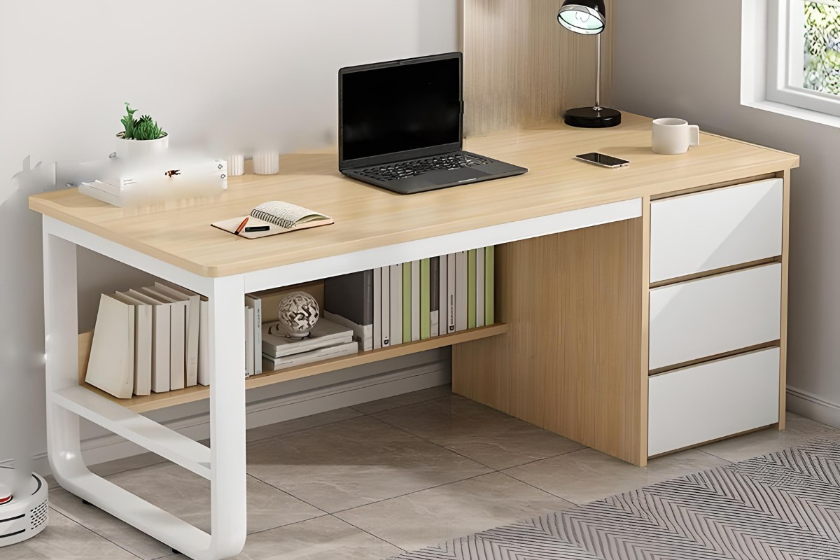 Bàn làm việc Hàn Quốc chân sắt mặt gỗ hiện đại