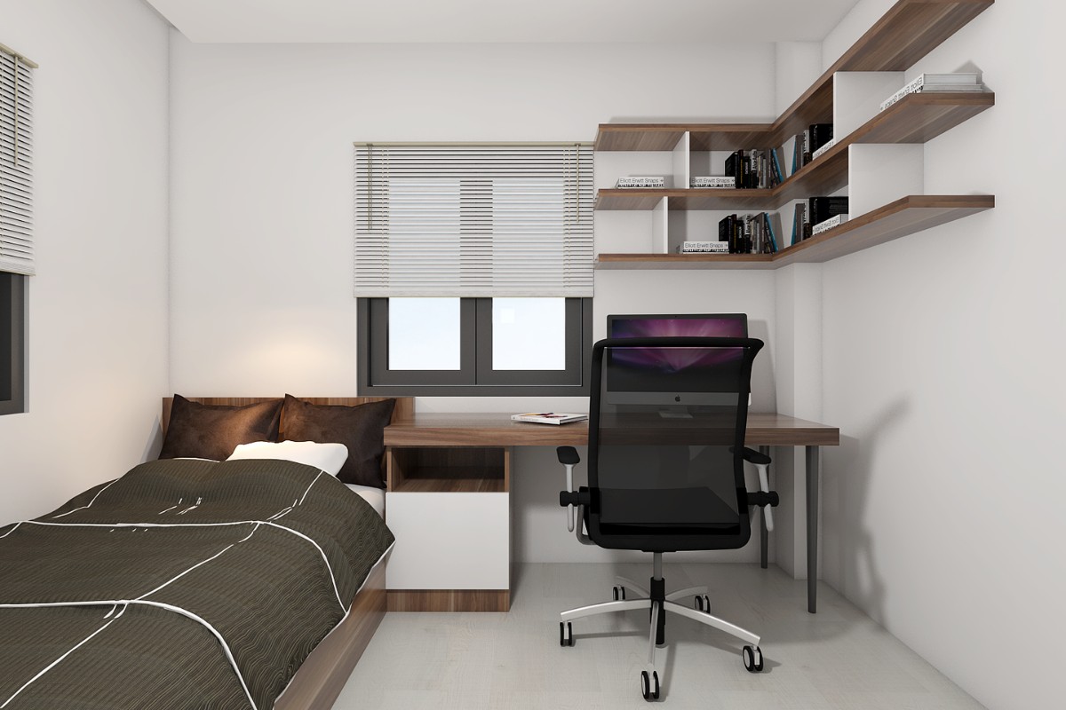 Bàn làm việc gỗ với không gian nhẹ ấm áp