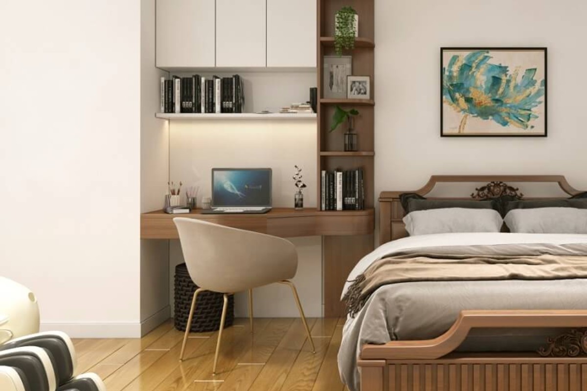 Bàn làm việc kết hợp giá sách