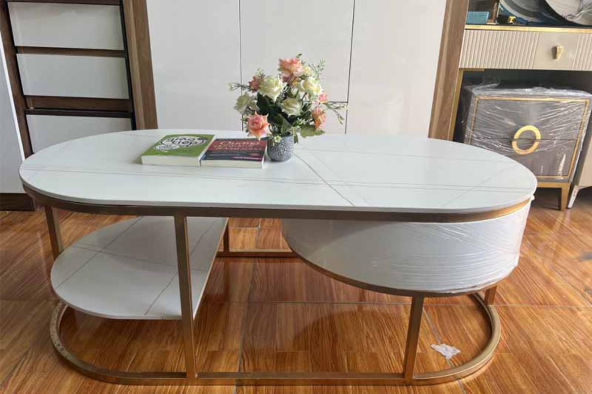 Bàn trà bầu dục 2 tầng tiện lợi